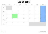 calendrier août 2056 calendrier août 2056 au format paysage