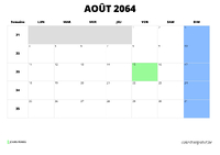 calendrier août 2064 calendrier août 2064 au format paysage