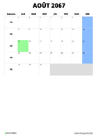 calendrier août 2067 format portrait