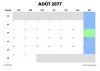 calendrier août 2077 calendrier août 2077 au format paysage