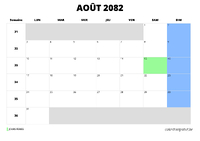 calendrier août 2082 calendrier août 2082 au format paysage
