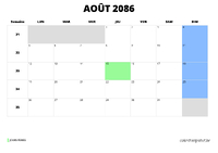 calendrier août 2086 calendrier août 2086 au format paysage