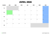calendrier avril 2026 calendrier avril 2026 au format paysage