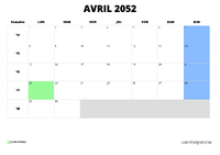calendrier avril 2052 calendrier avril 2052 au format paysage