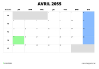 calendrier avril 2055 calendrier avril 2055 au format paysage