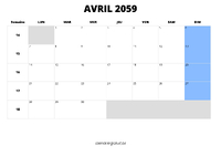 calendrier avril 2059 calendrier avril 2059 au format paysage