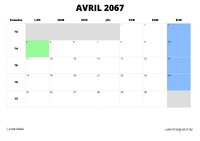calendrier avril 2067 calendrier avril 2067 au format paysage