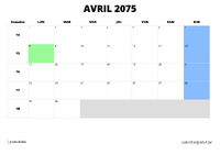 calendrier avril 2075 calendrier avril 2075 au format paysage