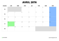 calendrier avril 2076 calendrier avril 2076 au format paysage