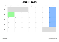 calendrier avril 2083 calendrier avril 2083 au format paysage