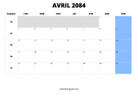 calendrier avril 2084 calendrier avril 2084 au format paysage