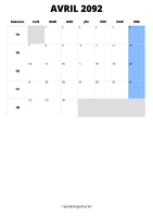calendrier avril 2092 calendrier avril 2092 format portrait