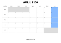 calendrier avril 2100 calendrier avril 2100 au format paysage