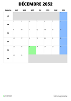 calendrier décembre 2052 format portrait