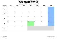 calendrier décembre 2059 calendrier décembre 2059 au format paysage