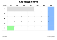 calendrier décembre 2073 au format paysage