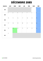 calendrier décembre 2085 format portrait