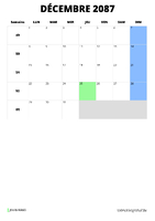 calendrier décembre 2087 format portrait
