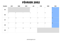 calendrier février 2052 calendrier février 2052 au format paysage