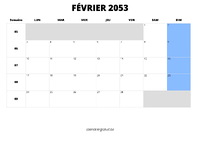 calendrier février 2053 calendrier février 2053 au format paysage