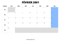 calendrier février 2061 calendrier février 2061 au format paysage