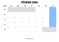 calendrier février 2064 calendrier février 2064 au format paysage