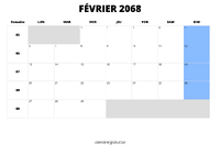 calendrier février 2068 calendrier février 2068 au format paysage
