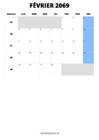 calendrier février 2069 format portrait