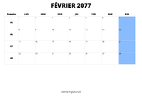 calendrier février 2077 calendrier février 2077 au format paysage