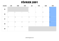 calendrier février 2091 calendrier février 2091 au format paysage