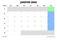 calendrier janvier 2045 calendrier janvier 2045 au format paysage