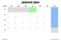 calendrier janvier 2054 calendrier janvier 2054 au format paysage