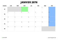 calendrier janvier 2076 calendrier janvier 2076 au format paysage