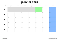 calendrier janvier 2083 calendrier janvier 2083 au format paysage