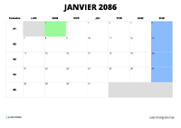 calendrier janvier 2086 calendrier janvier 2086 au format paysage