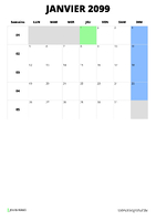 calendrier janvier 2099 format portrait
