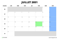 calendrier juillet 2051 calendrier juillet 2051 au format paysage