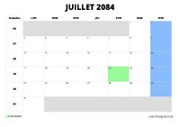 calendrier juillet 2084 calendrier juillet 2084 au format paysage