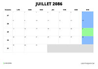 calendrier juillet 2086 calendrier juillet 2086 au format paysage