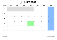 calendrier juillet 2089 calendrier juillet 2089 au format paysage