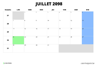 calendrier juillet 2098 calendrier juillet 2098 au format paysage