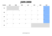calendrier juin 2050 au format paysage