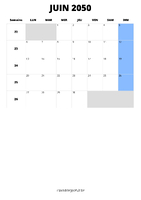 calendrier juin 2050 format portrait