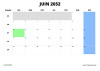 calendrier juin 2052 calendrier juin 2052 au format paysage