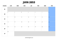 calendrier juin 2053 au format paysage