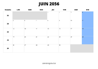 calendrier juin 2056 calendrier juin 2056 au format paysage