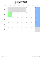 calendrier juin 2085 format portrait