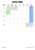 calendrier juin 2090 format portrait