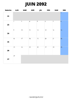 calendrier juin 2092 format portrait