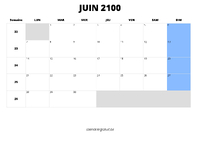 calendrier juin 2100 calendrier juin 2100 au format paysage